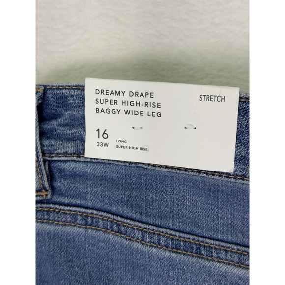 New American Eagle Jeans Womens 16 Long Blue Dreamy Drape Baggy Wide Leg Cargo - Picture 7 of 11